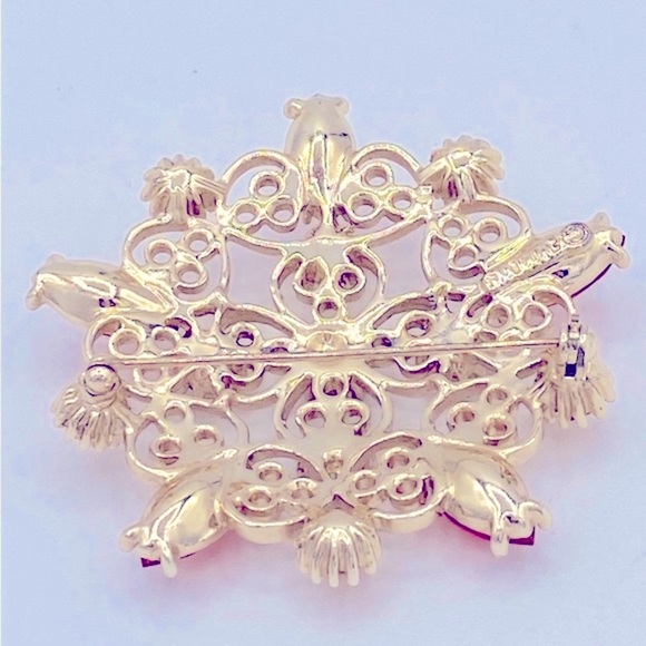 Vintage Emmons Orange, Red And Yellow Rhinestone Brooch Glows Under Black Light - Picture 4 of 8